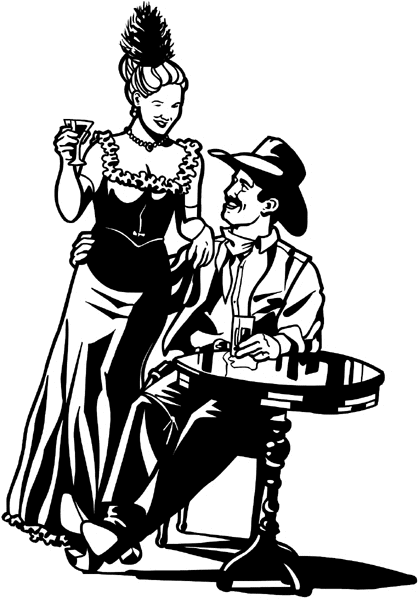 Cowboy and saloon girl vinyl sticker. Customize on line. People 069-0425